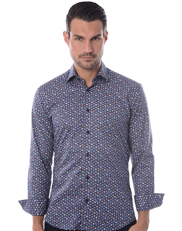 Navy Multicolor Dress Shirt