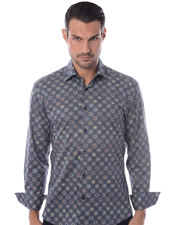 Navy Multicolor Dot Dress Shirt