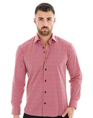 Bertigo Luxury Shirt with Red and White Checkered Poplin Print | Aharon 29