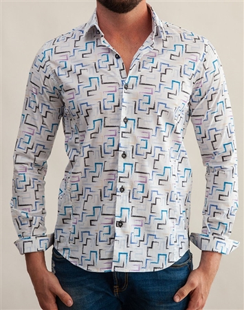 White Geometric Print Dress Shirt