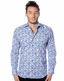 Blue Multi Color Dress Shirt