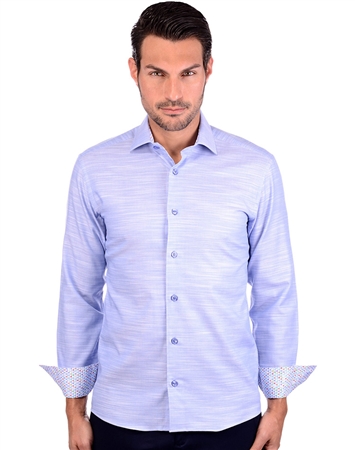 Stylish Blue Long Sleeve Cotton Dress Shirt