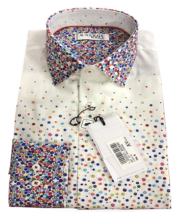 White Multicolor Dot Dress Shirt