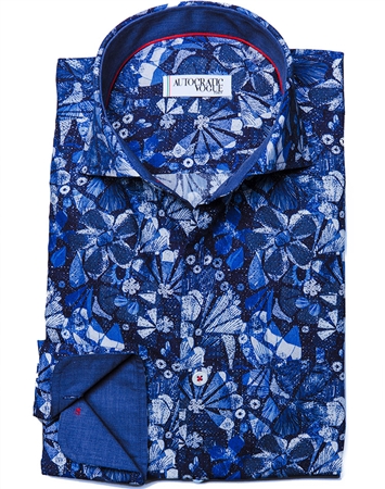 Designer Navy Floral Dress Shirt