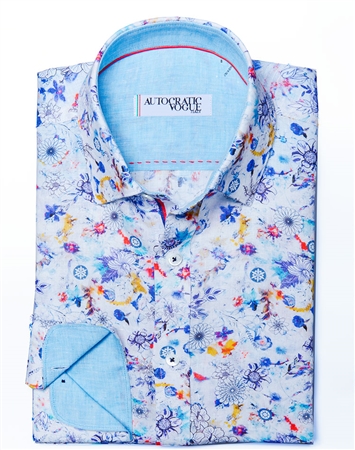 White Turquoise Floral Dress Shirt