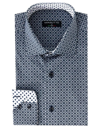 Designer Dress Shirt - Navy White Fashion Shirt