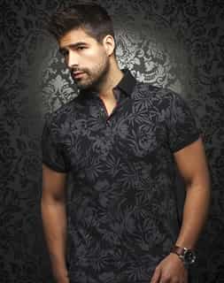 Designer Polo Shirt - Black Floral