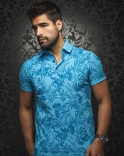 Designer Polo Shirt - Turquoise Floral