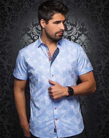 Stylish Light Blue Short Sleeve Woven