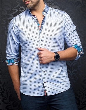 Men fashion button up shirt | light blue orange