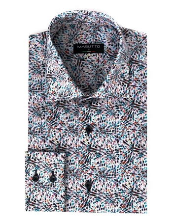 Men's Luxury Sport Shirt - White Mosaic Print Woven