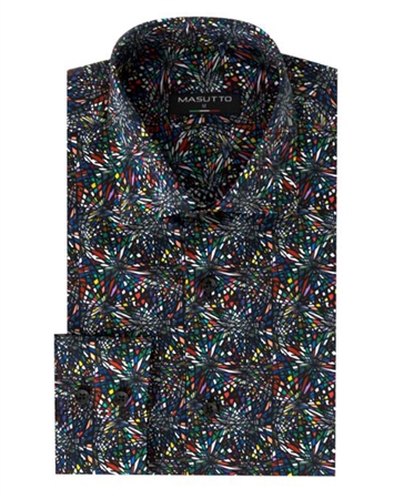 Men's Luxury Sport Shirt - Black Mosaic Print Woven