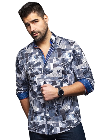 Men fashion button up shirt | white navy