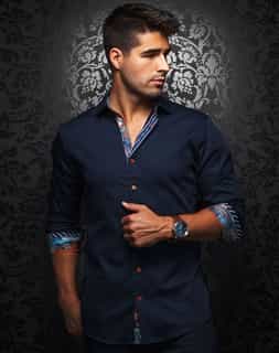 Men Navy Designer Fashion Dress Shirt