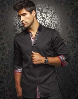 Men Sport Shirt: Designer Black Dress Shirt