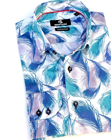 Artistic Feather Print Dress Shirt