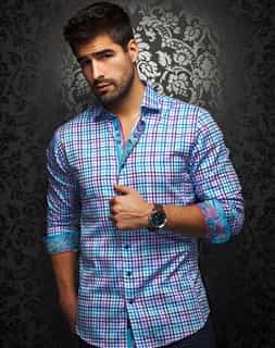 Luxury Dress Shirt: Purple Turquoise Check