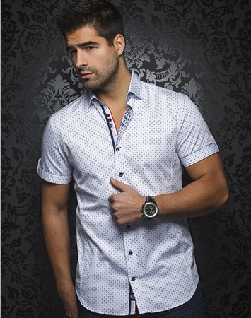 White Blue Dot Short Sleeve Button-up