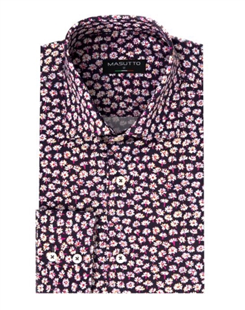 Men's Designer Dress Shirt - Purple Floral Print Woven