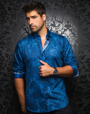 Designer Dress Shirt: Dorian Navy Turquoise