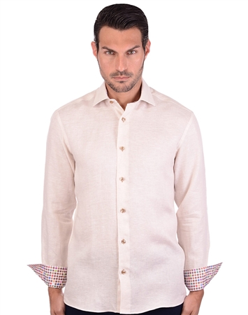 Caramel Beige Men’s Linen Dress Shirt