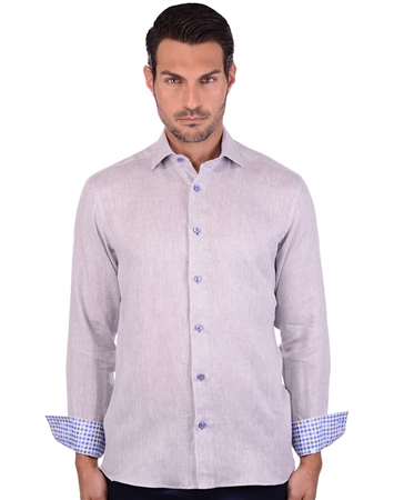 Silvery Grey Men’s Linen Dress Shirt