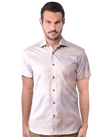 Tropical Beige Short Sleeve Woven Shirt