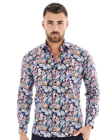 Bertigo Luxury Shirt with Multicolor Navy Paisley Print | Ezra 92