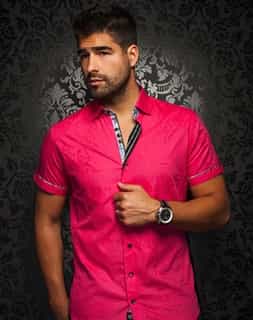 Designer Woven | Fuchsia Short Sleeve Dress Shirt