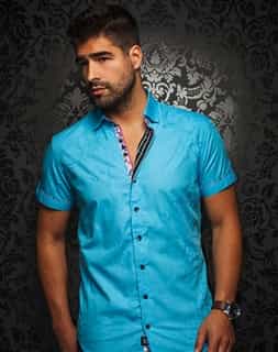 Designer Woven | Turquoise Short Sleeve Dress Shirt