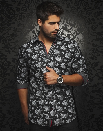 Luxury Shirt: Men Black Floral Dress Shirt