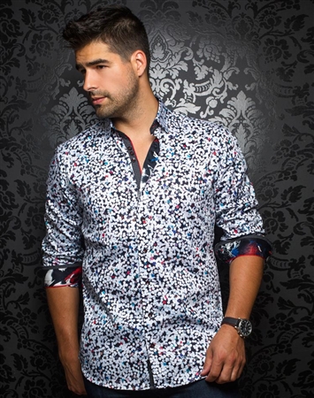 Designer Dress Shirt: Gavin White Multi