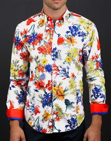 Luxury White Red Floral Shirt