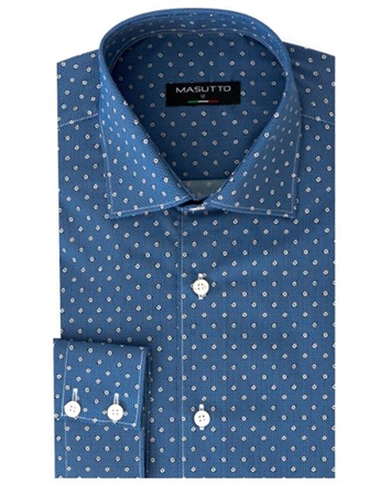 Luxury Sport Shirt - Blue Dot And Floral Print Woven