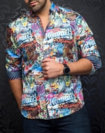 Men fashion button up shirt  | bright multi