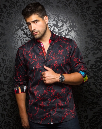 Designer Dress Shirt: Horacio Black Red
