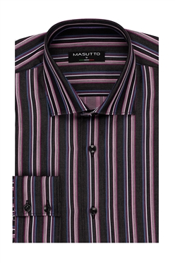 Elegant Dress Shirt - Purple And Black Striped Designer Shirt