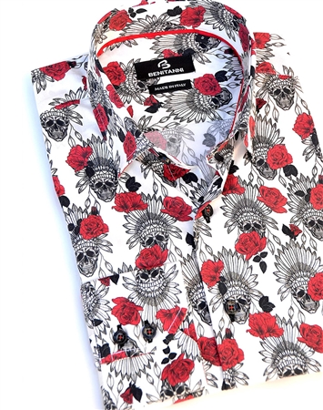 Luxury White Skull Print Dress Shirt