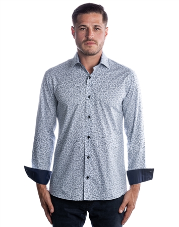 Luxury Dress Shirt - Navy Water-Color Floral Woven