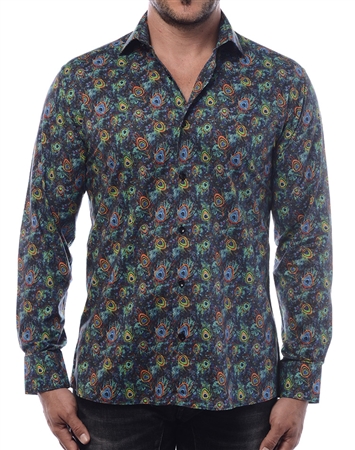 Men's Luxury Sport Shirt - Trendy Multi Colored Peacock Print Shirt