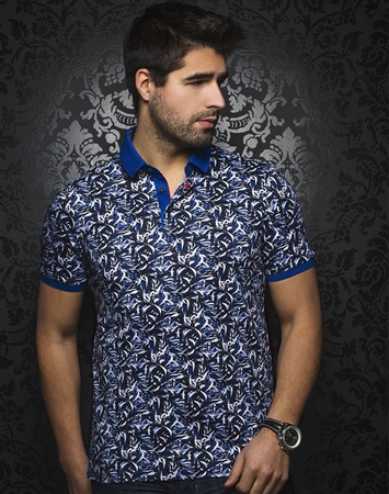 Royal Blue Vine Print Polo Shirt