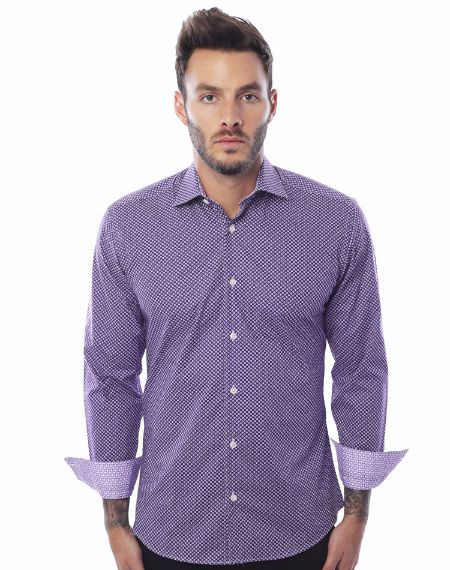 Luxury Dress Shirt - Purple White Dot