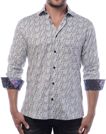 Elegant Men's Shirt - Luxury Small Black, Red ,Blue And Yellow Brush Stroke Designer Shirt