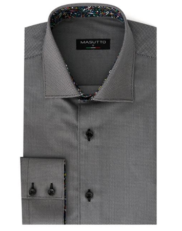 Luxury Sport Shirt - Black White Weave Print Dress Shirt