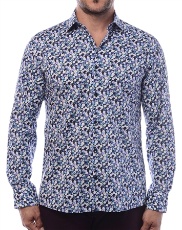 Luxury Dress Shirt -  Fashionable Ranges Of Blue In A Circular Abstract Print Designer Shirt