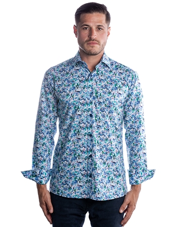 Luxury Dress Shirt - Creative Leaf Print Dress Shirt