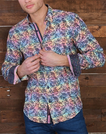 Purple Paisley Check Dress Shirt