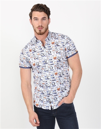 Classy White Multi Retro Summer Shirt