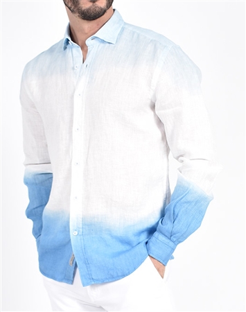 Blue Linen Flower Print Shirt|Eight-x Luxury Linen Shirt