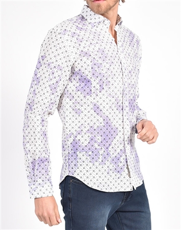 Purple Linen Flower Print Shirt|Eight-x Luxury Linen Shirt
